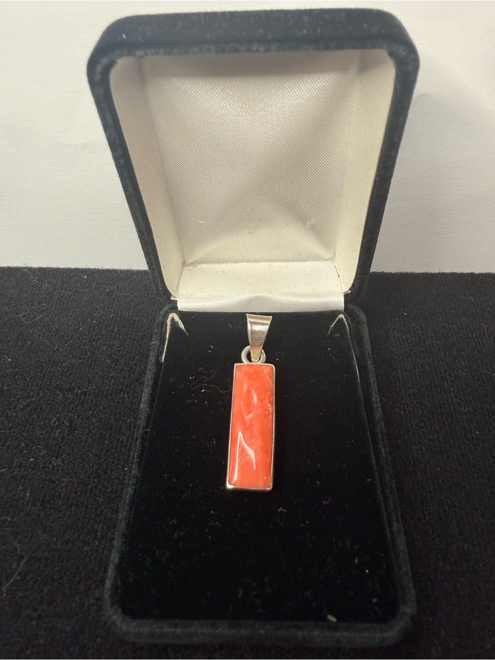 VTG 925 Sterling Silver Coral(?) Tone Stone Rectangular Pendant